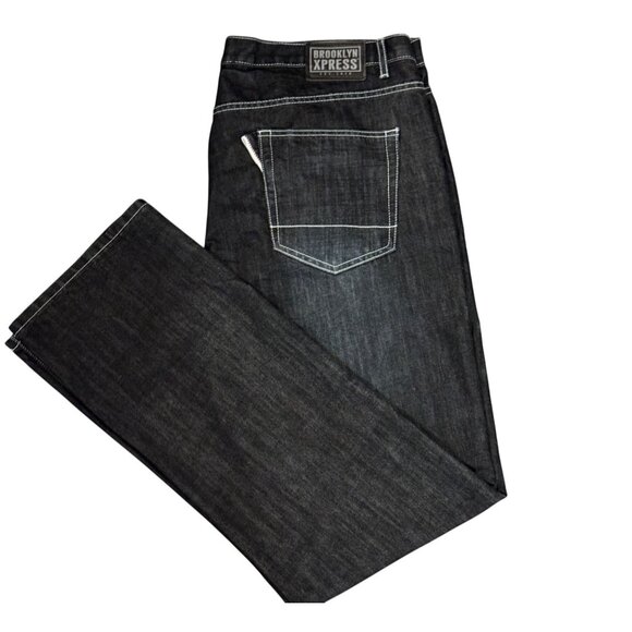 Brooklyn Xpress Mens Dark Wash Denim Jeans‎ 42X34 Relaxed Fit Skater Casual - Picture 1 of 8